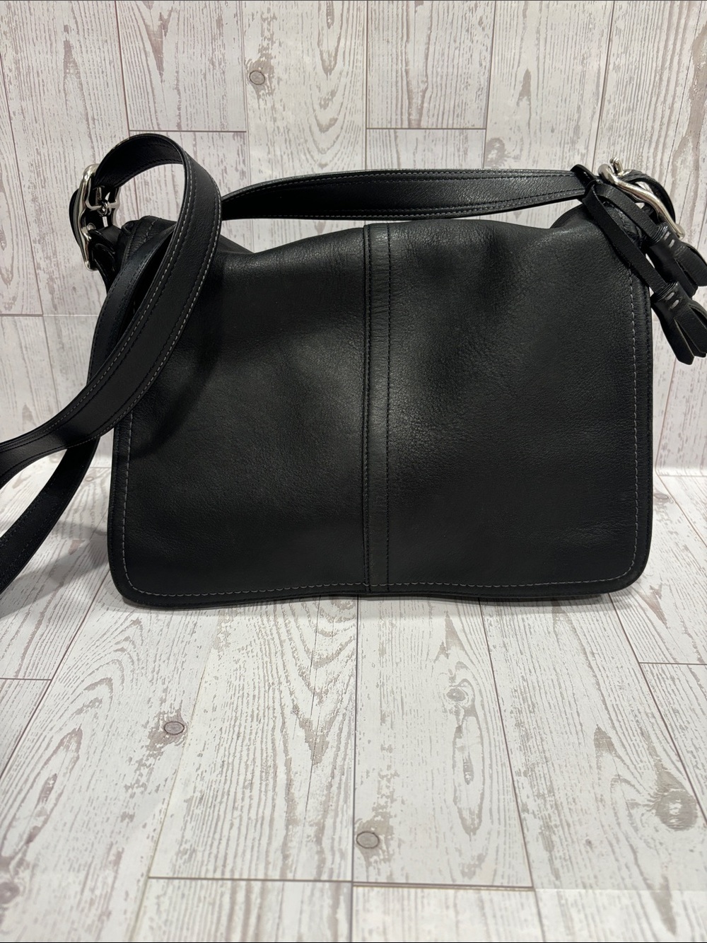 Coach Black Leather Fold Over Flap Convertible Shoulder Bag